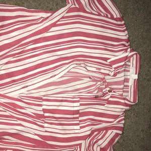 Dark pink and white striped button up shirt